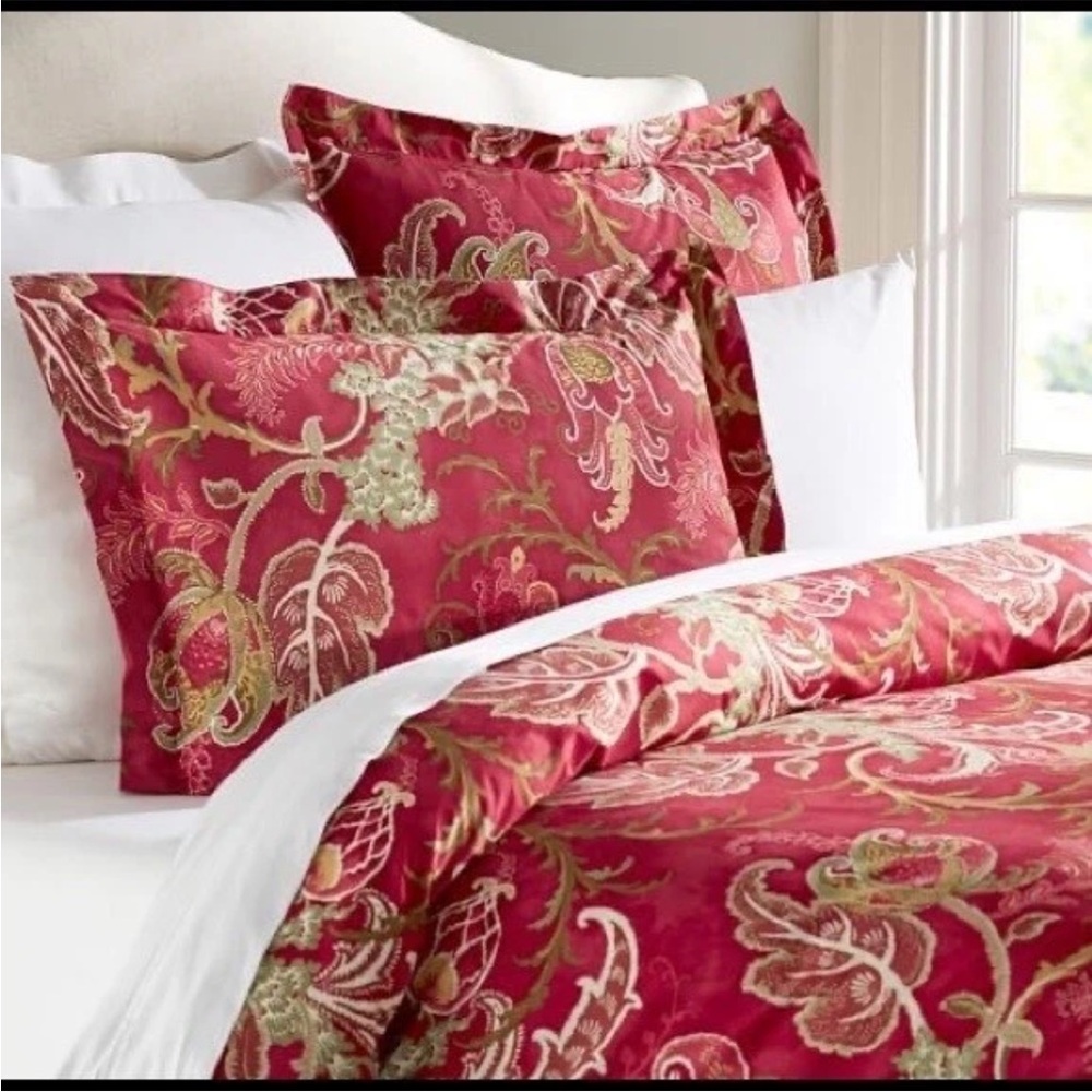 NEW Pottery Barn Mallory Palampore Floral Pillow Sham STANDARD Red Green Holiday